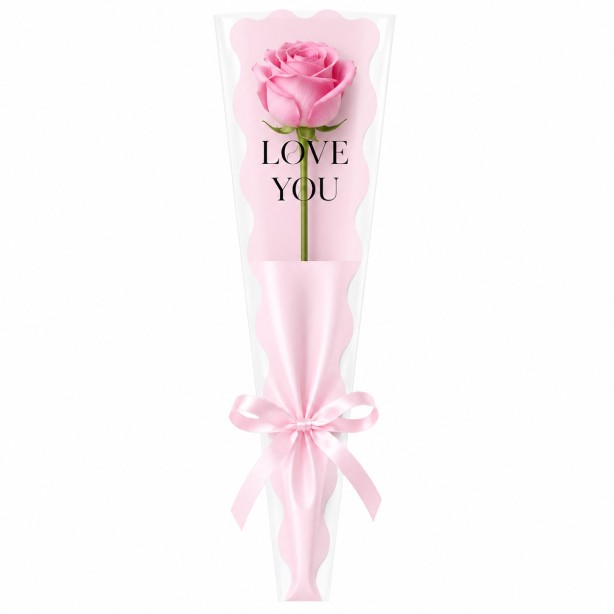 Funda plástica flor love you rosado